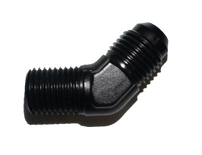 Black anodized, ADAPTOR MALE /MALE 45DEG, -6 MALE FLARE TO 1/4